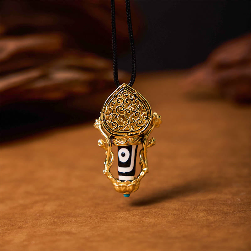 Tibetan Dzi Bead Manjusri Bodhisattva Pattern Compassion String Necklace Pendant