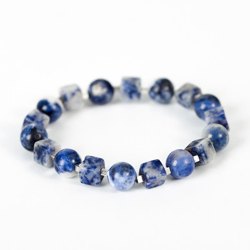 Geometric Square and Round Natural Gemstone Alternating Bead Energy Bracelet