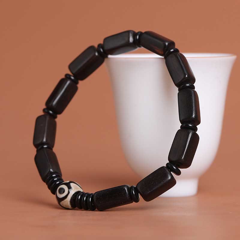 Ebony Wood Rectangular Beads Dzi Bead Balance Bracelet