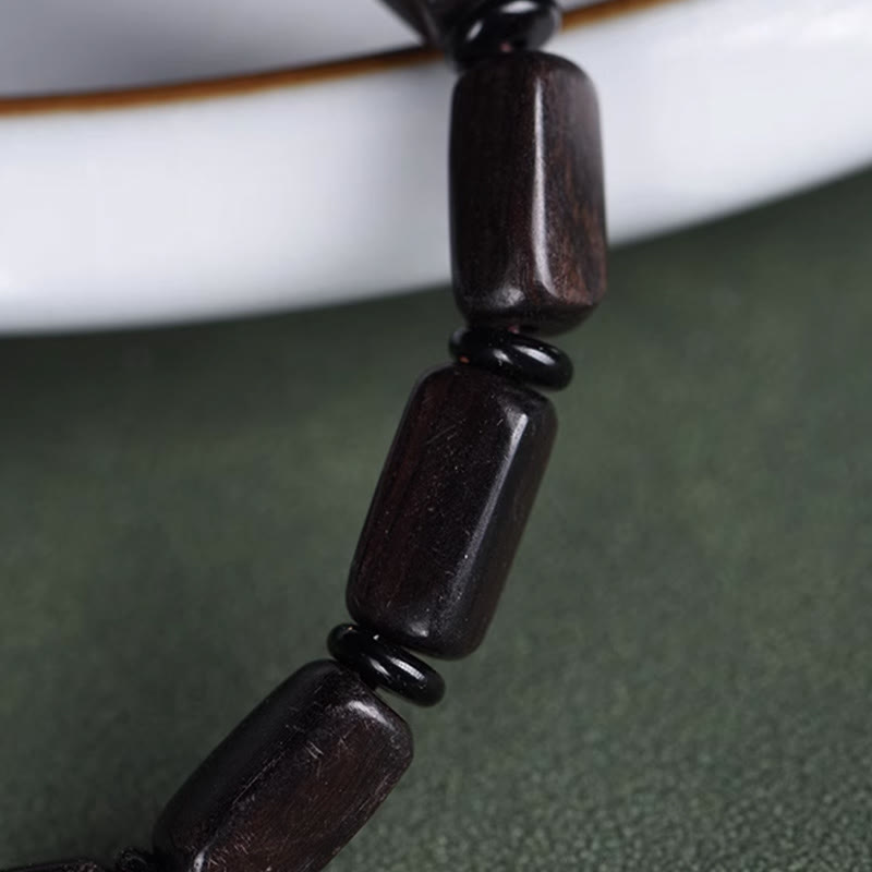 Ebony Wood Rectangular Beads Dzi Bead Balance Bracelet