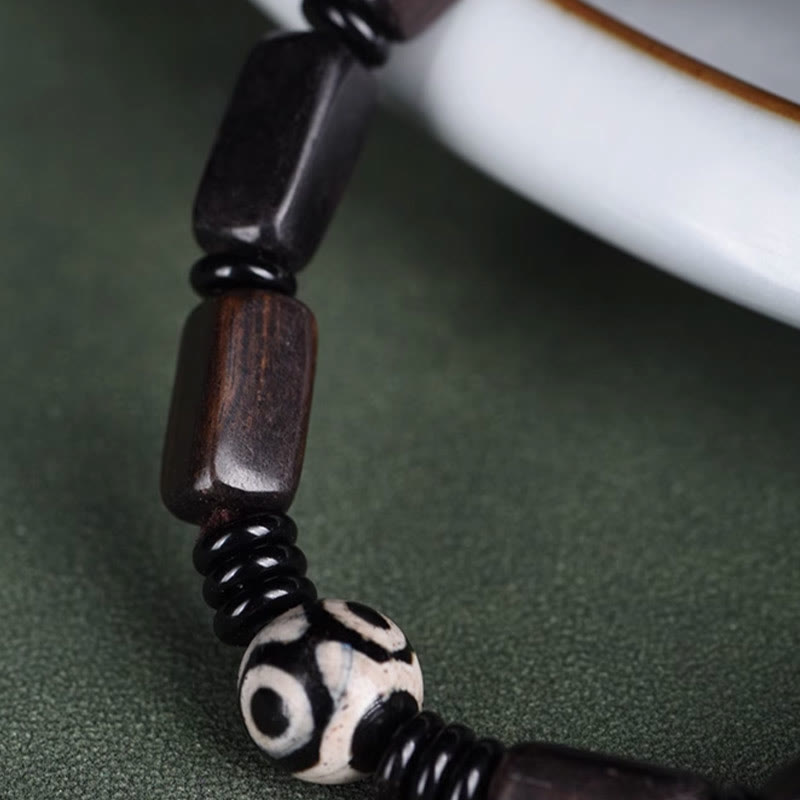 Ebony Wood Rectangular Beads Dzi Bead Balance Bracelet