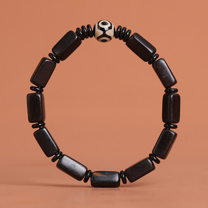Ebony Wood Rectangular Beads Dzi Bead Balance Bracelet