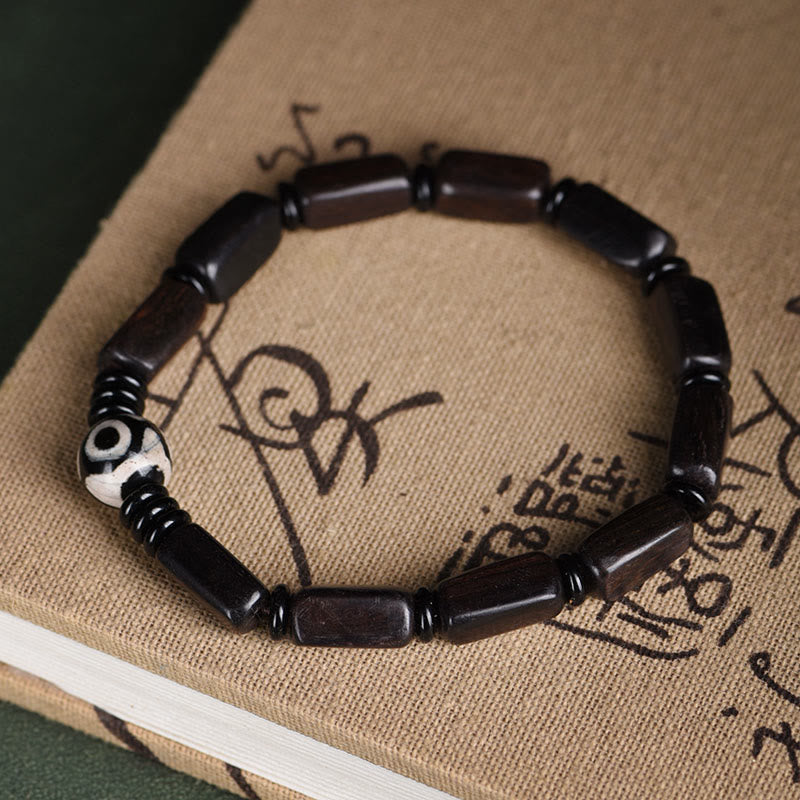 Ebony Wood Rectangular Beads Dzi Bead Balance Bracelet