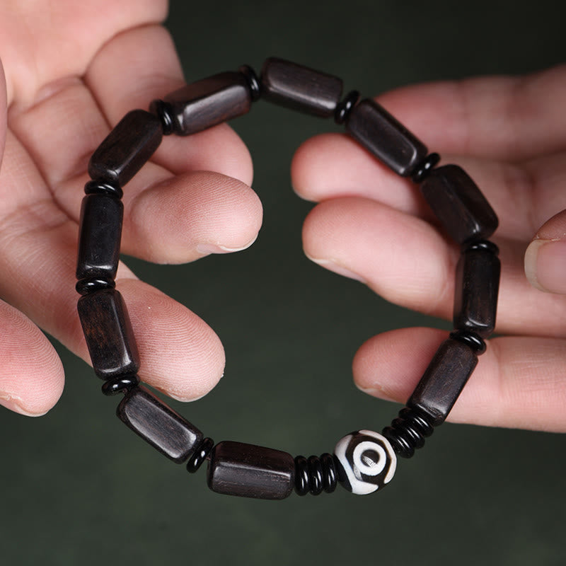 Ebony Wood Rectangular Beads Dzi Bead Balance Bracelet