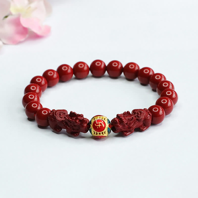 Cinnabar Double PIXIU Keep Away Evil Spirits Bracelet