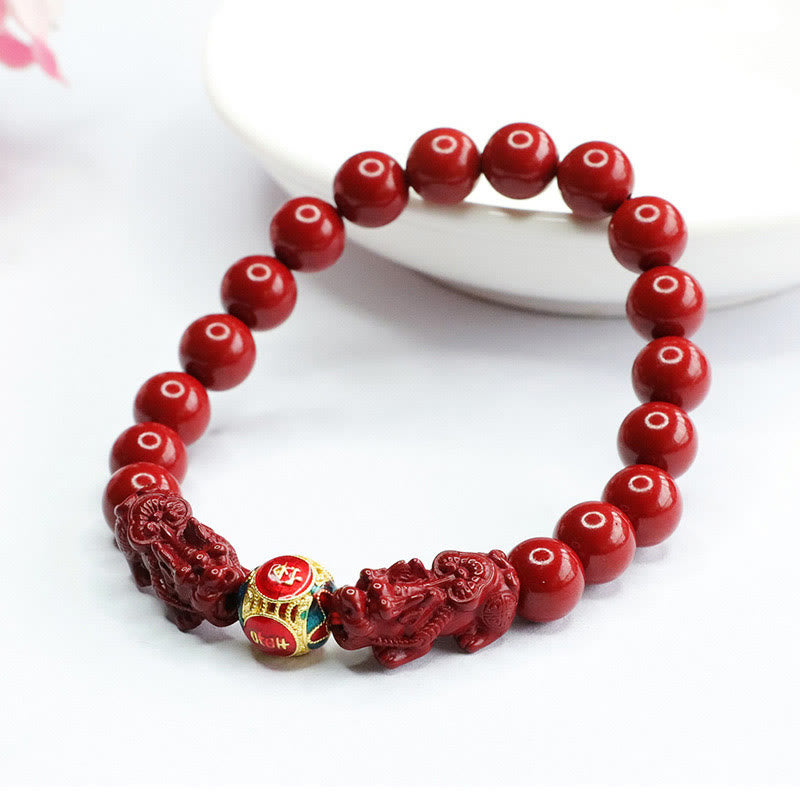 Cinnabar Double PIXIU Keep Away Evil Spirits Bracelet