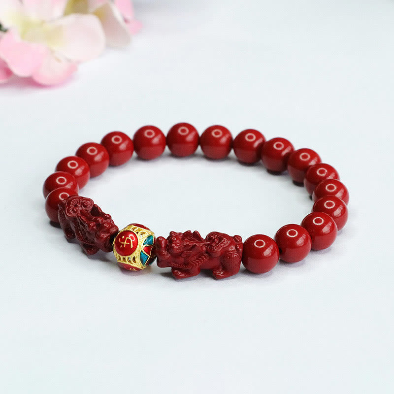 Cinnabar Double PIXIU Keep Away Evil Spirits Bracelet