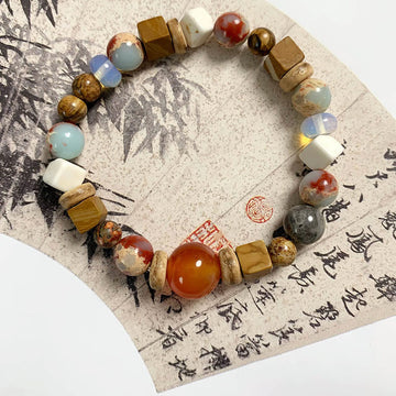 Multi-Mineral Red Agate Shoushan Stone White Turquoise Bead Bracelet – Grounding Energy Anchor