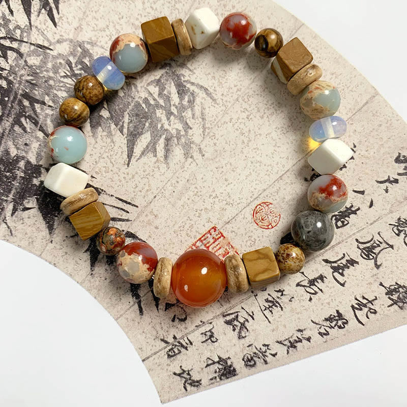 Multi-Mineral Red Agate Shoushan Stone White Turquoise Bead Bracelet – Grounding Energy Anchor