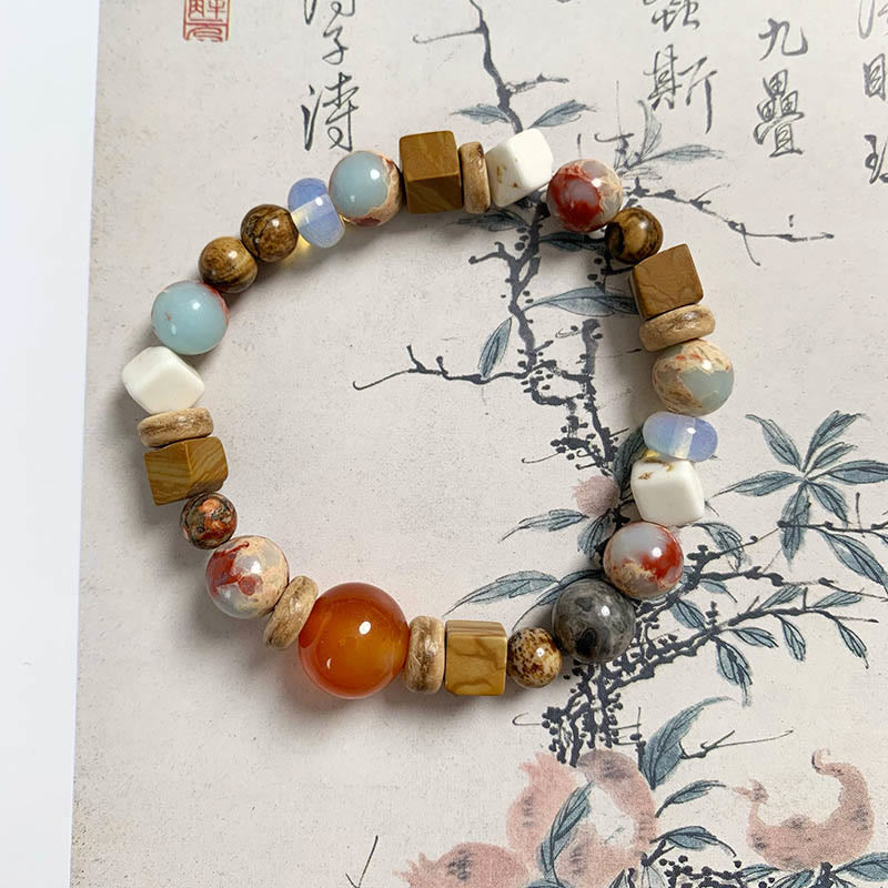 Multi-Mineral Red Agate Shoushan Stone White Turquoise Bead Bracelet – Grounding Energy Anchor