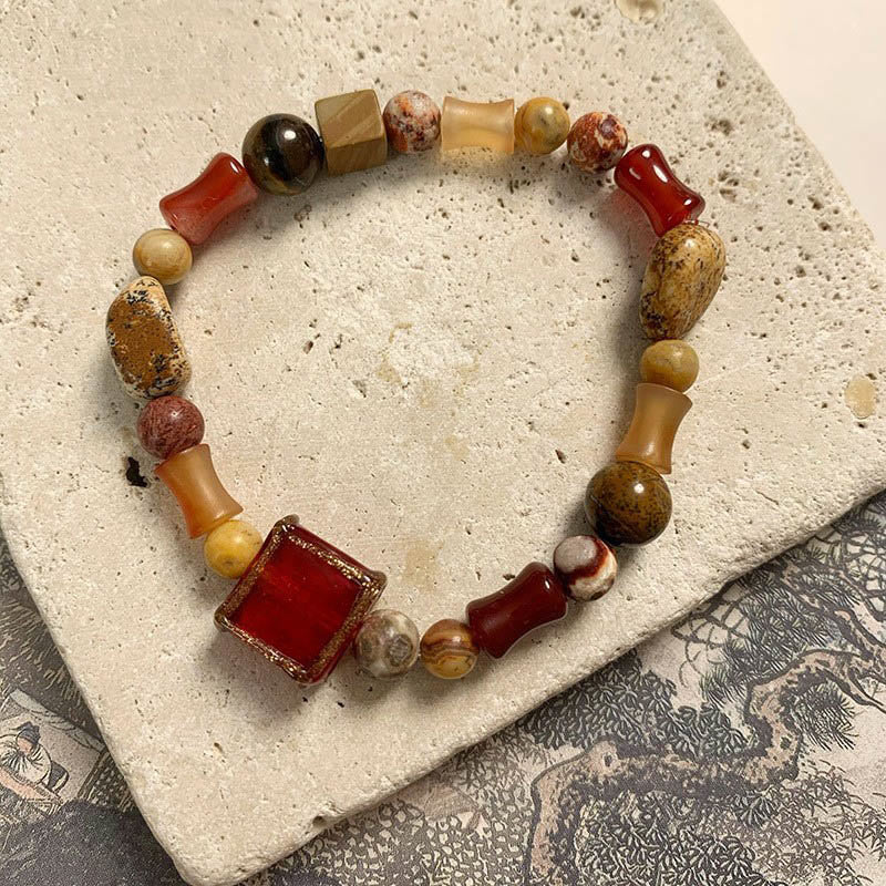 Multi-Mineral Red Agate Shoushan Stone White Turquoise Bead Bracelet – Grounding Energy Anchor
