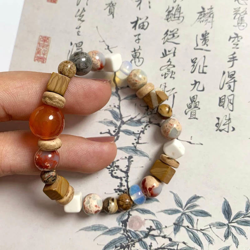 Multi-Mineral Red Agate Shoushan Stone White Turquoise Bead Bracelet – Grounding Energy Anchor
