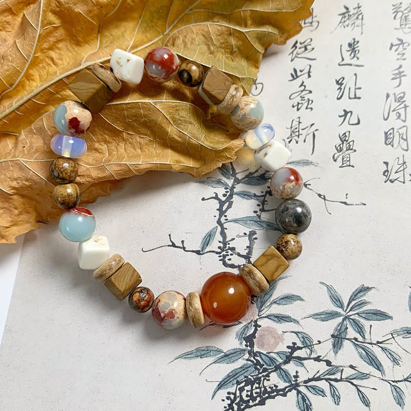 Multi-Mineral Red Agate Shoushan Stone White Turquoise Bead Bracelet – Grounding Energy Anchor
