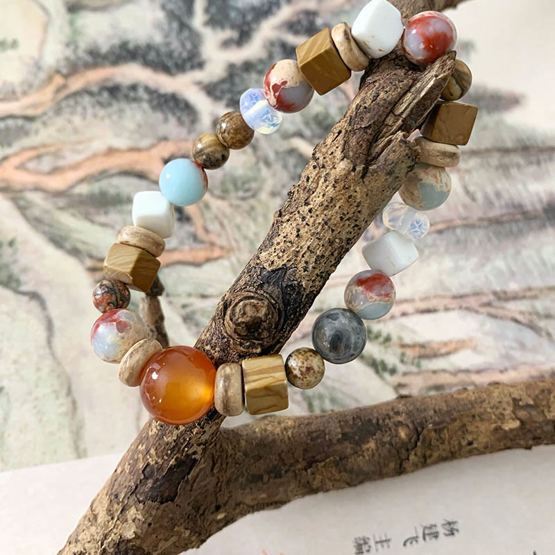 Multi-Mineral Red Agate Shoushan Stone White Turquoise Bead Bracelet – Grounding Energy Anchor