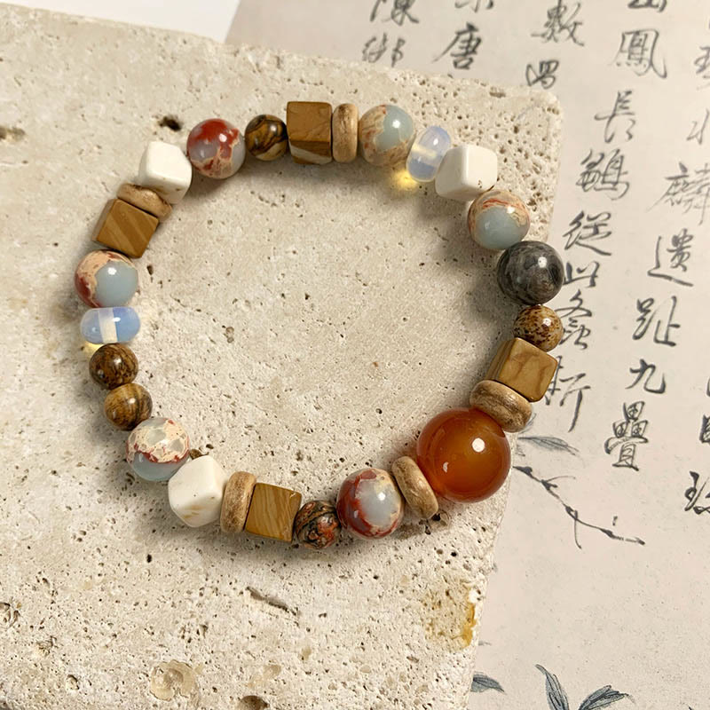 Multi-Mineral Red Agate Shoushan Stone White Turquoise Bead Bracelet – Grounding Energy Anchor