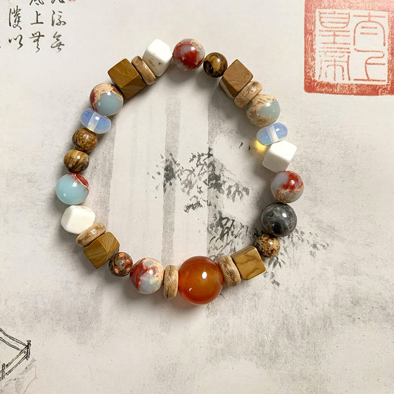 Multi-Mineral Red Agate Shoushan Stone White Turquoise Bead Bracelet – Grounding Energy Anchor