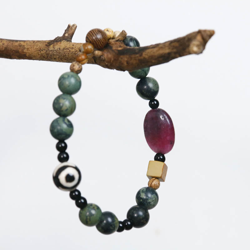 Green Agate Three-eyed Dzi Bead Power Success Bracelet