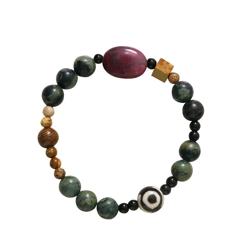 Green Agate Three-eyed Dzi Bead Power Success Bracelet
