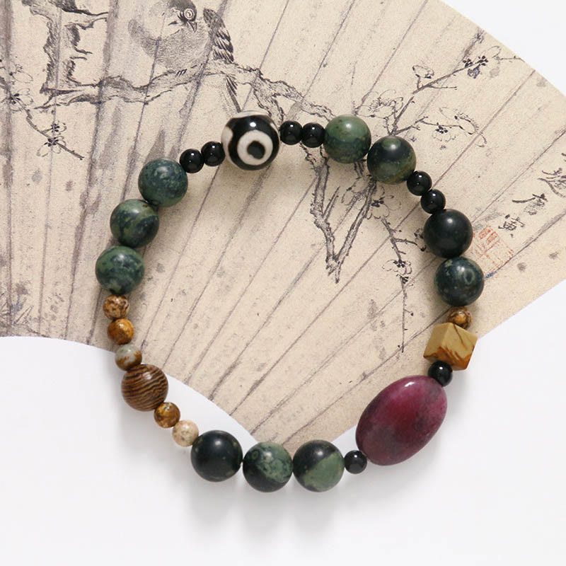 Green Agate Three-eyed Dzi Bead Power Success Bracelet