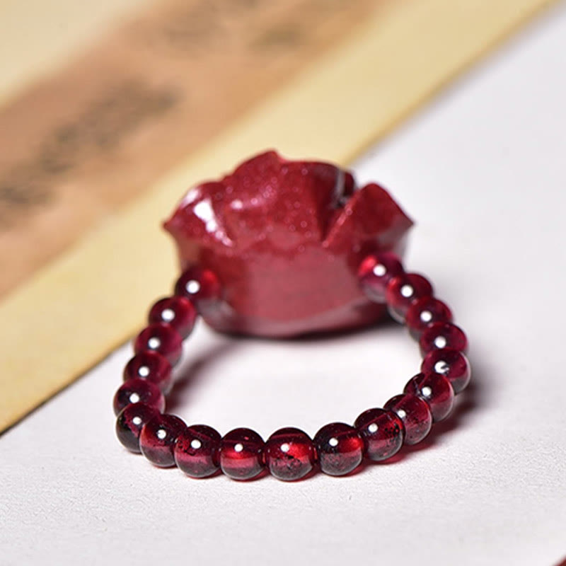 Cinnabar Rose Garnet Beads Concentration Ring