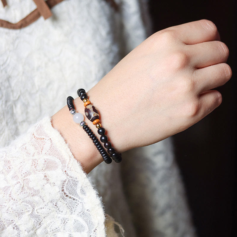 Ebony Sandalwood Green Sandalwood Dzi Bead Balance Calm Double Wrap Bracelet