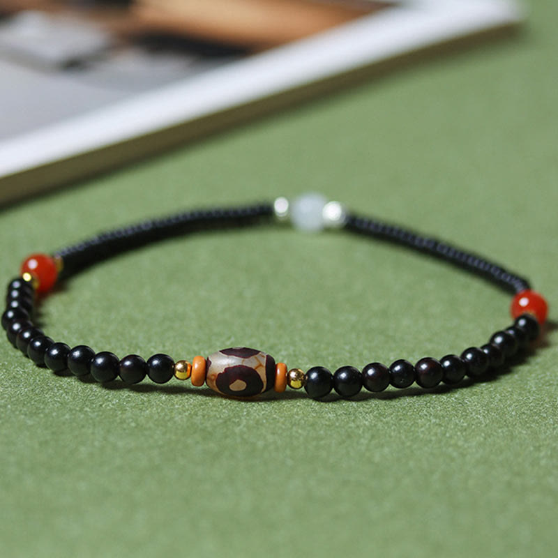 Ebony Sandalwood Green Sandalwood Dzi Bead Balance Calm Double Wrap Bracelet