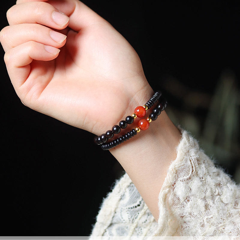Ebony Sandalwood Green Sandalwood Dzi Bead Balance Calm Double Wrap Bracelet