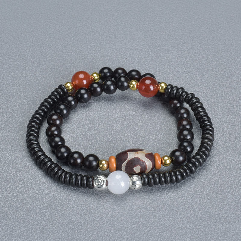 Ebony Sandalwood Green Sandalwood Dzi Bead Balance Calm Double Wrap Bracelet