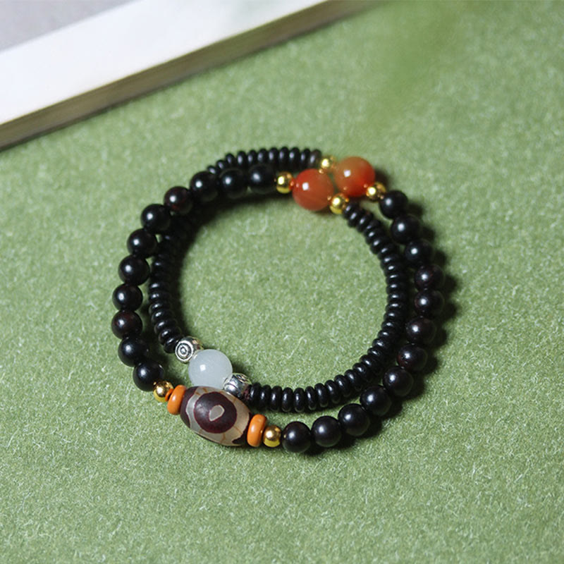 Ebony Sandalwood Green Sandalwood Dzi Bead Balance Calm Double Wrap Bracelet