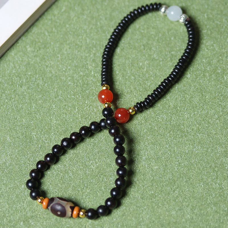 Ebony Sandalwood Green Sandalwood Dzi Bead Balance Calm Double Wrap Bracelet
