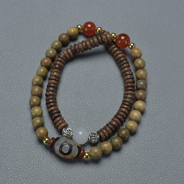 Ebony Sandalwood Green Sandalwood Dzi Bead Balance Calm Double Wrap Bracelet