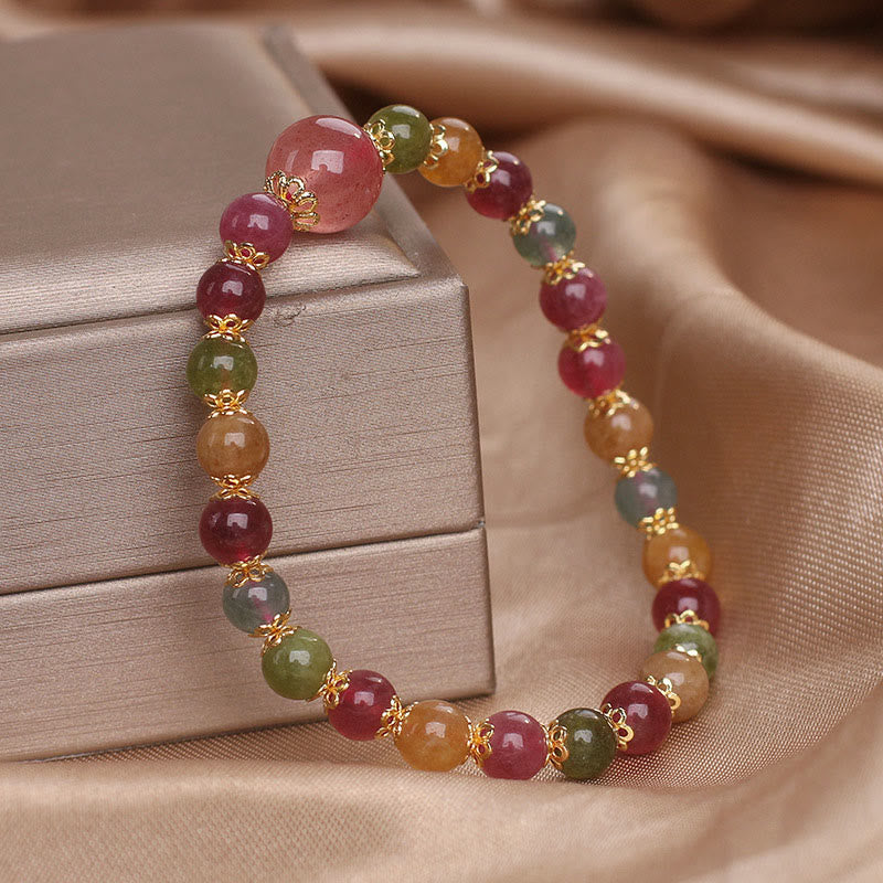 Tourmaline Strawberry Quartz Wisdom Bracelet