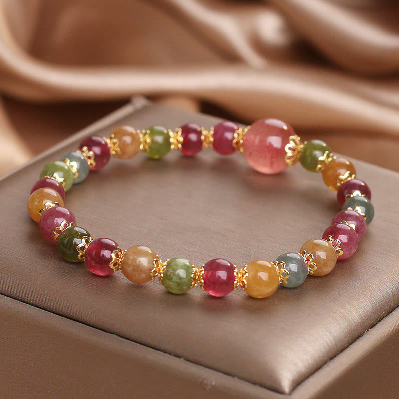 Tourmaline Strawberry Quartz Wisdom Bracelet
