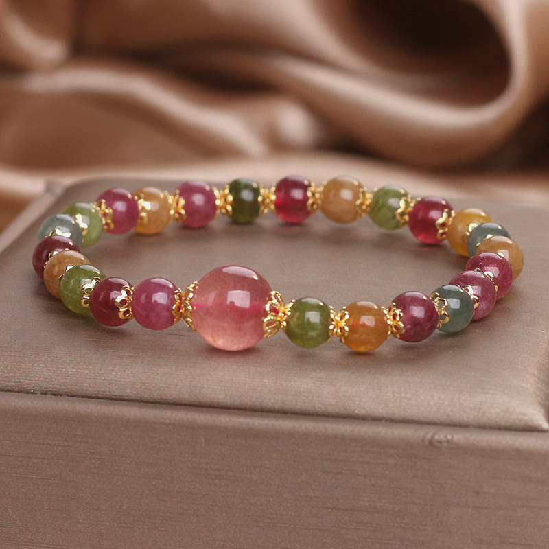 Tourmaline Strawberry Quartz Wisdom Bracelet