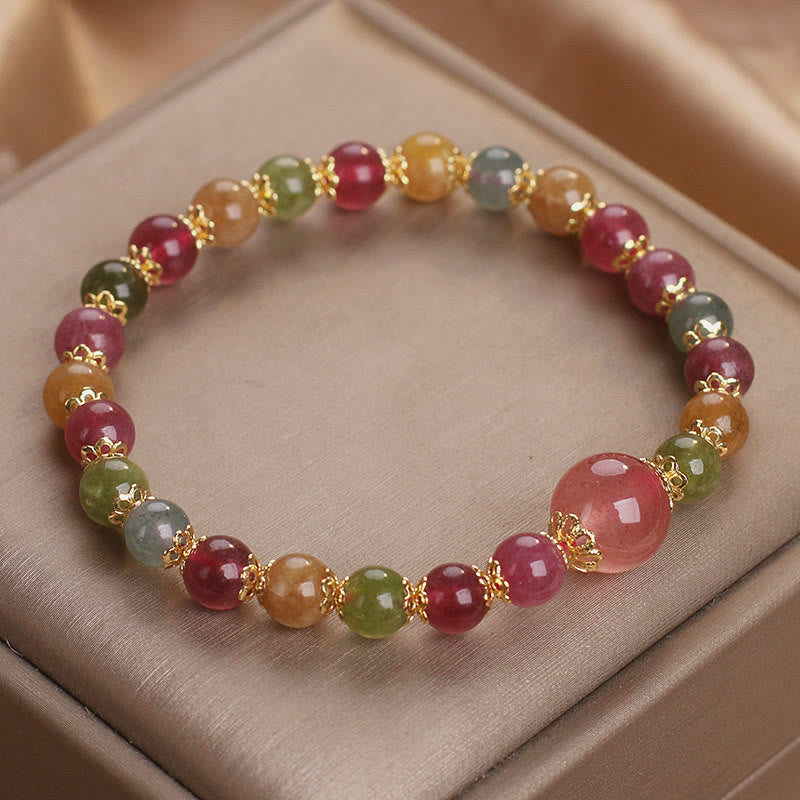 Tourmaline Strawberry Quartz Wisdom Bracelet