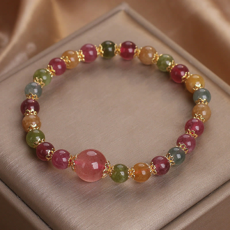 Tourmaline Strawberry Quartz Wisdom Bracelet