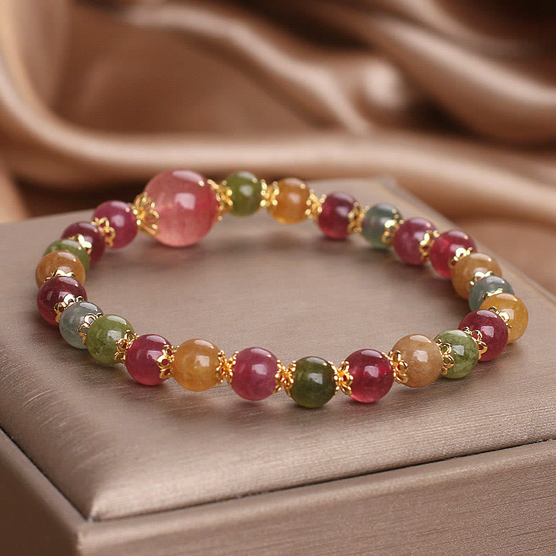 Tourmaline Strawberry Quartz Wisdom Bracelet