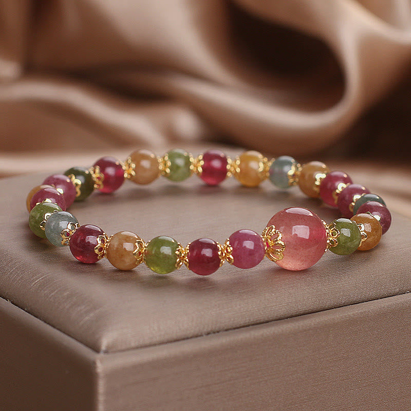 Tourmaline Strawberry Quartz Wisdom Bracelet