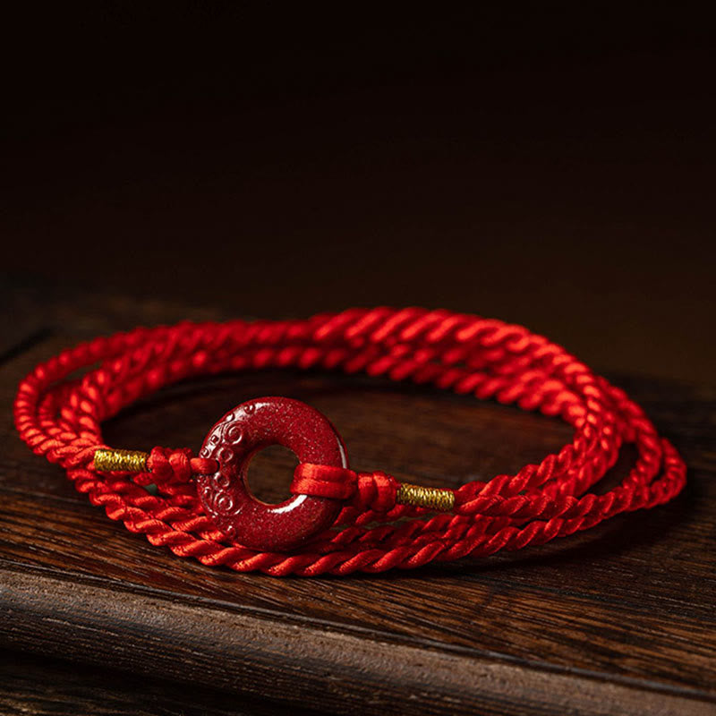 Natural Cinnabar Peace Buckle Blessing Red String Belly Chain