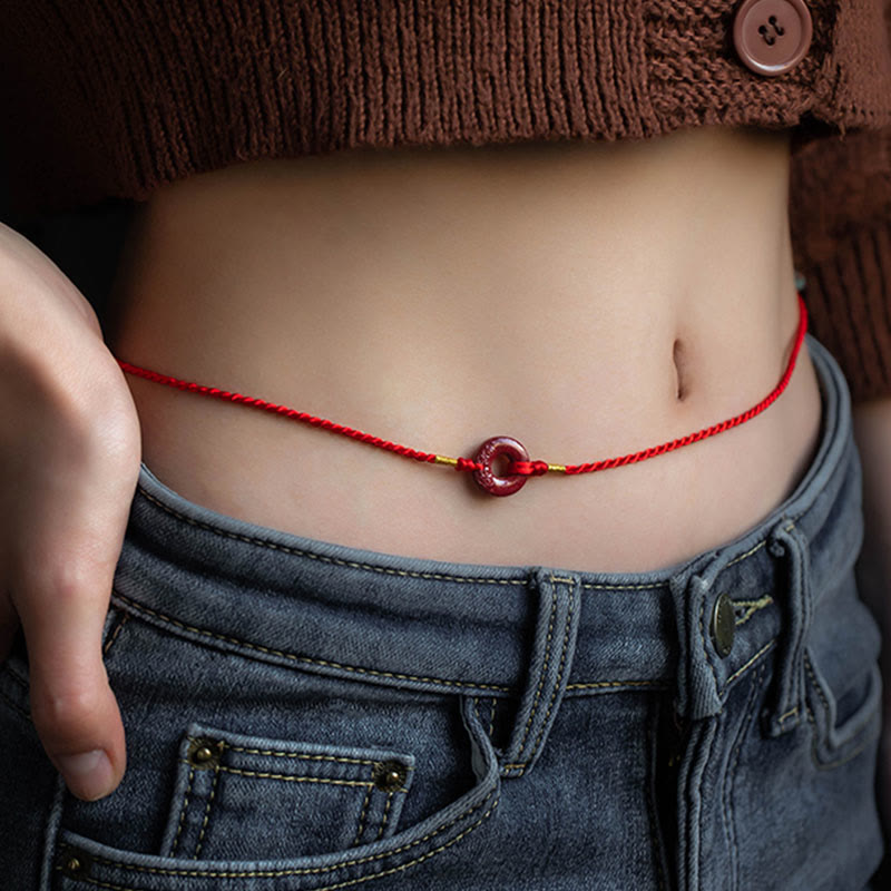 Natural Cinnabar Peace Buckle Blessing Red String Belly Chain