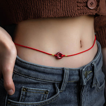 Natural Cinnabar Peace Buckle Blessing Red String Belly Chain