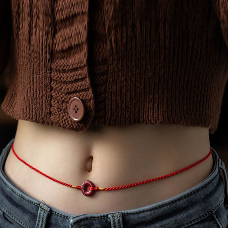 Natural Cinnabar Peace Buckle Blessing Red String Belly Chain