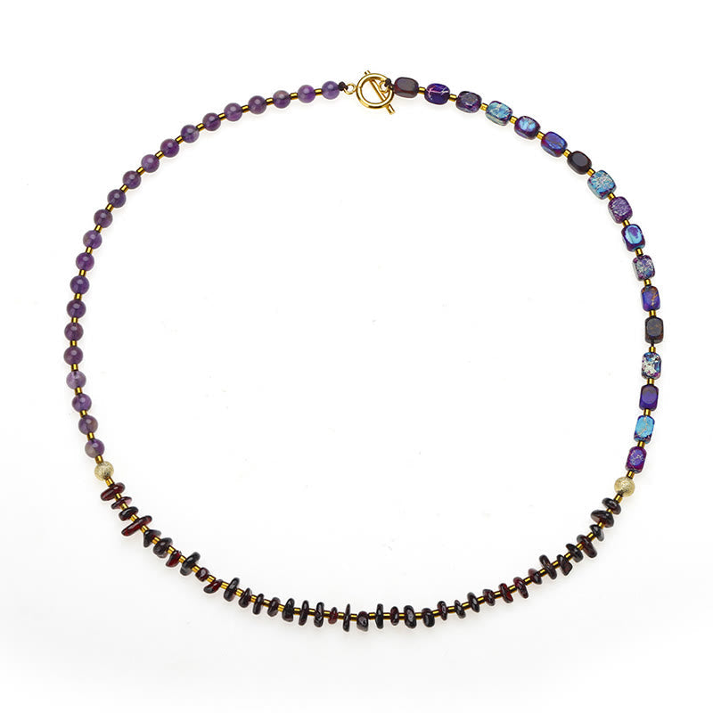 Amethyst Garnet Emperor Stone Communication Triple Wrap Bracelet