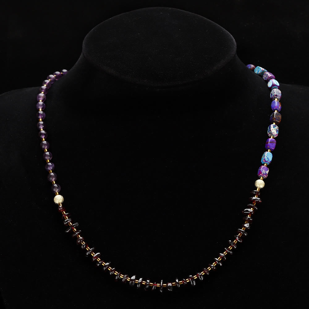 Amethyst Garnet Emperor Stone Communication Triple Wrap Bracelet