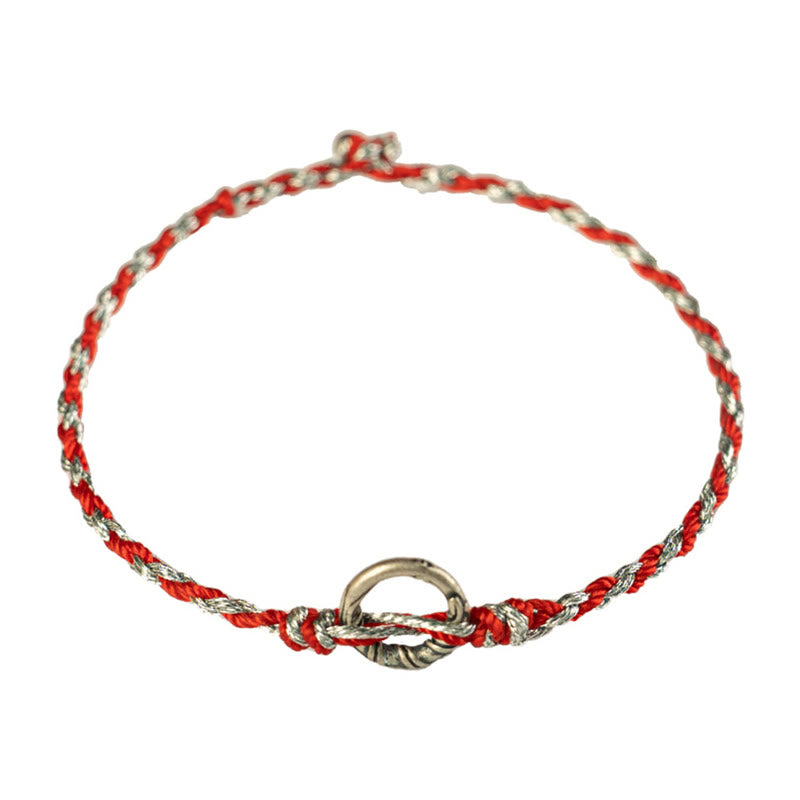 925 Sterling Silver Ping An Kou Peace Buckle with Black Tourmaline & Red String Bracelet