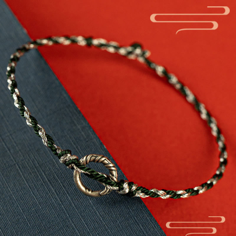 925 Sterling Silver Ping An Kou Peace Buckle with Black Tourmaline & Red String Bracelet