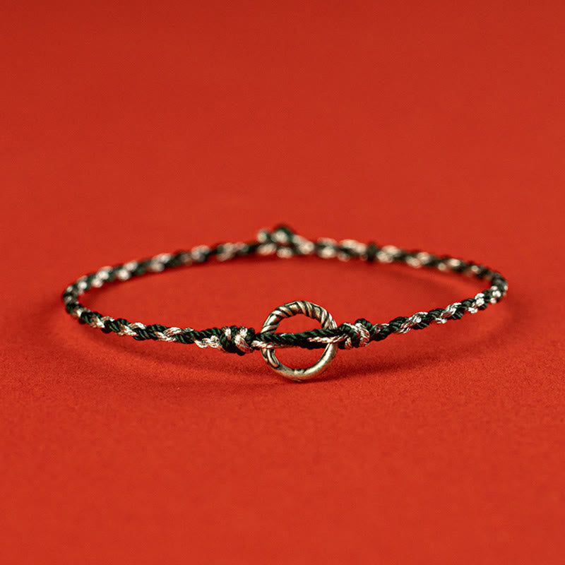 925 Sterling Silver Ping An Kou Peace Buckle with Black Tourmaline & Red String Bracelet