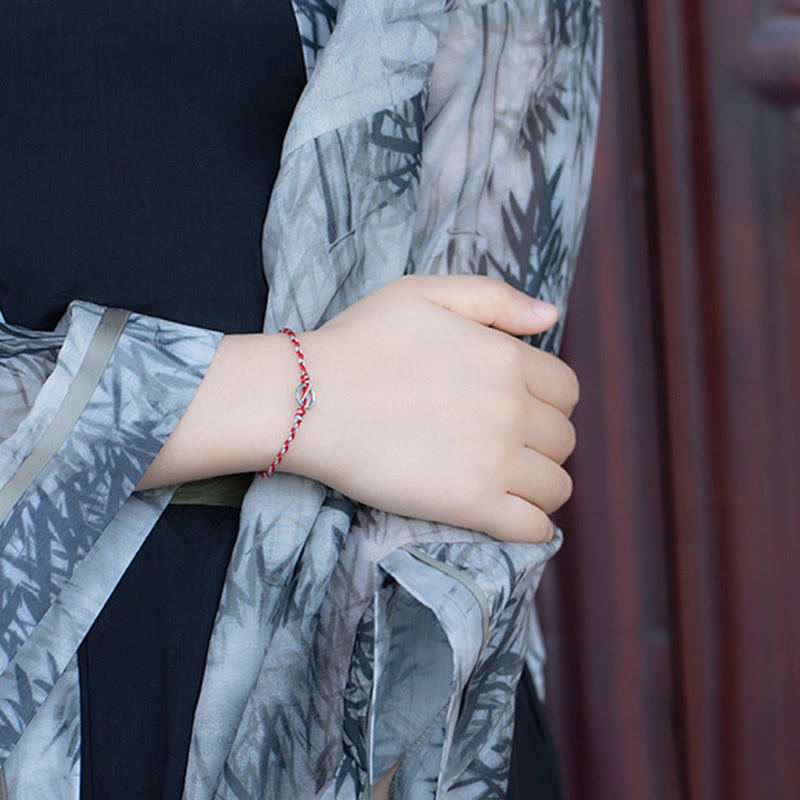 925 Sterling Silver Ping An Kou Peace Buckle with Black Tourmaline & Red String Bracelet
