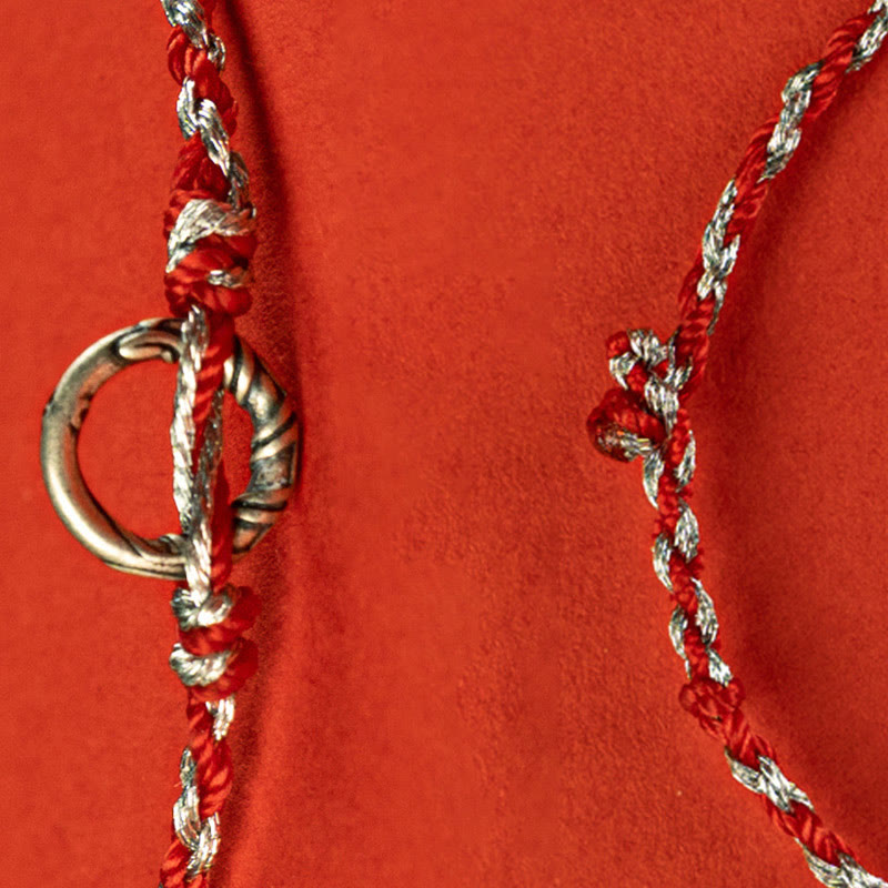925 Sterling Silver Ping An Kou Peace Buckle with Black Tourmaline & Red String Bracelet