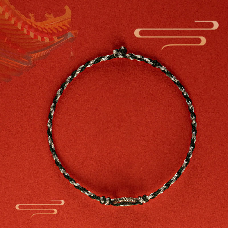 925 Sterling Silver Ping An Kou Peace Buckle with Black Tourmaline & Red String Bracelet